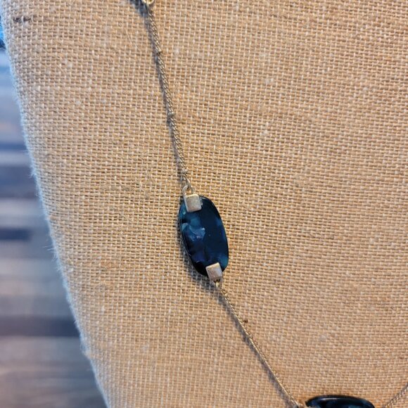 Marbled Blue/Green Beaded Long Necklace - Picture 4 of 10